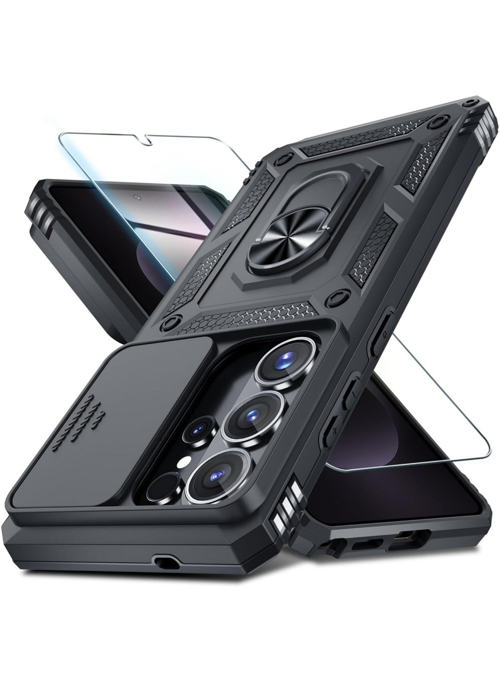 X-level Samsung Galaxy S26 Ultra Case with HD Tempered Glass Screen Protector, Slide Camera Cover, Built-in 360° Rotate Ring Kickstand, Shockproof Drop Proof Protection, Heavy Duty Shockproof Protective Case for Samsung Galaxy S26 Ultra 6.9 inch (Black, 1+1 Pack)